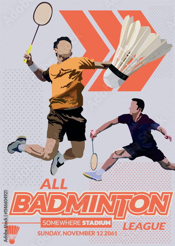 Badminton Tournament, sport poster. Badminton player with shuttlecock 6