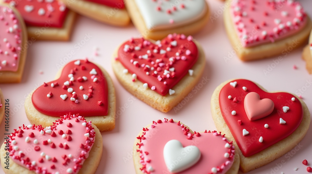 Heart-Shaped Glazed Cookies with Icing, St. Valentine's Day Baking and Treat Heart-Shaped Glazed Cookies with Icing, St. Valentine's Day Baking and Treat