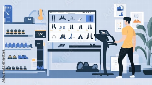 modern fitness store with online shopping and treadmill