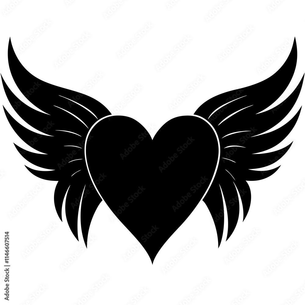 heart with wings Silhouette Heart Icon - Vector Illustration, Love Symbol, Heart Shape Graphic heart with wings Silhouette Heart Icon - Vector Illustration, Love Symbol, Heart Shape Graphic