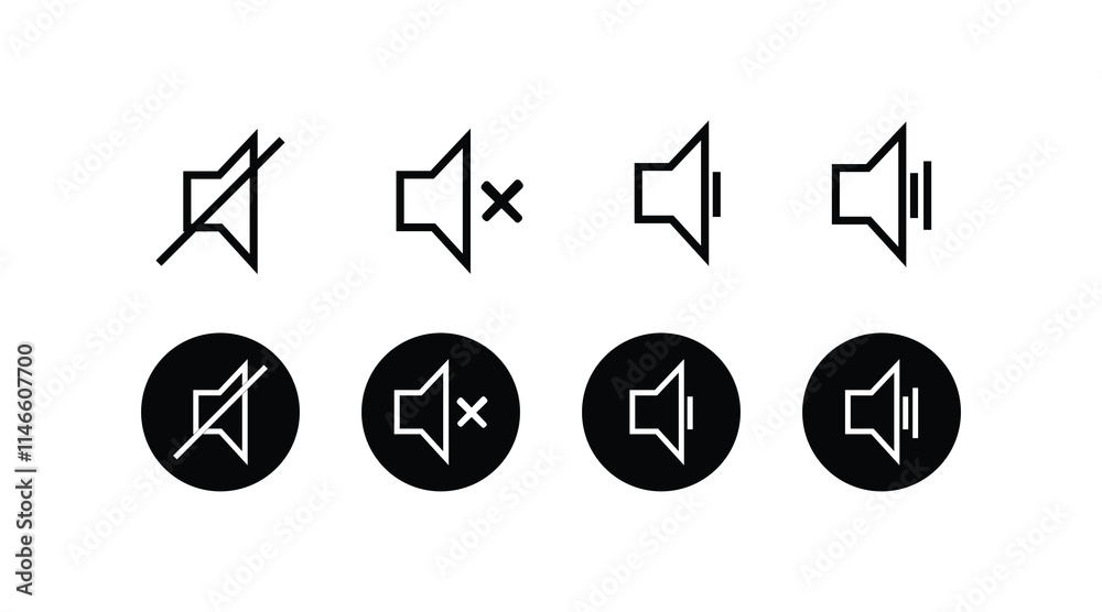 Speaker vector icon set. volume symbol vector. Sound Icons. Mute icon. Speaker vector icon set. volume symbol vector. Sound Icons. Mute icon.