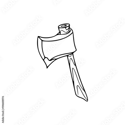 a line art drawing of a axe isolated on white