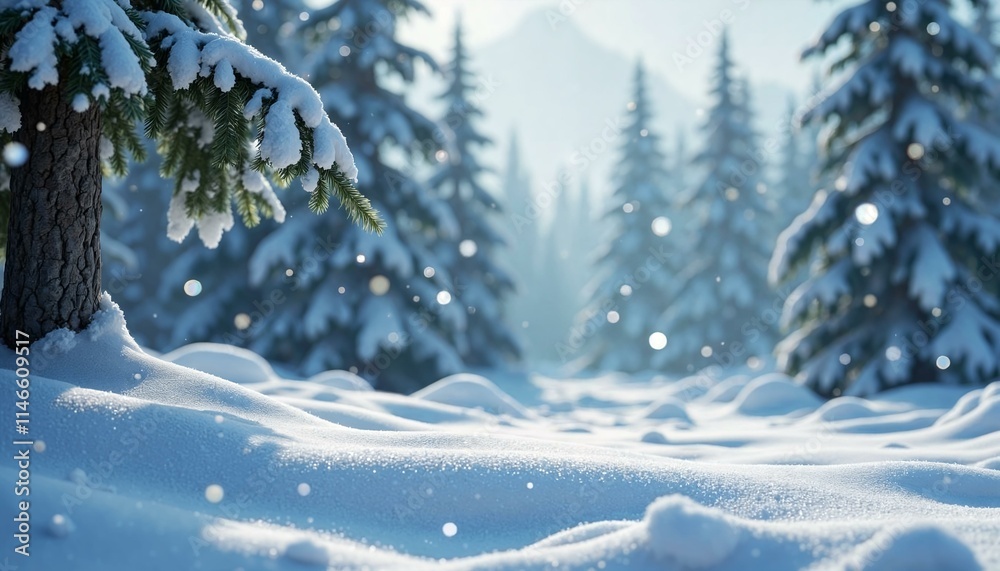 Fototapeta premium Serene winter scene with detailed snow cover in highly realistic 3D render