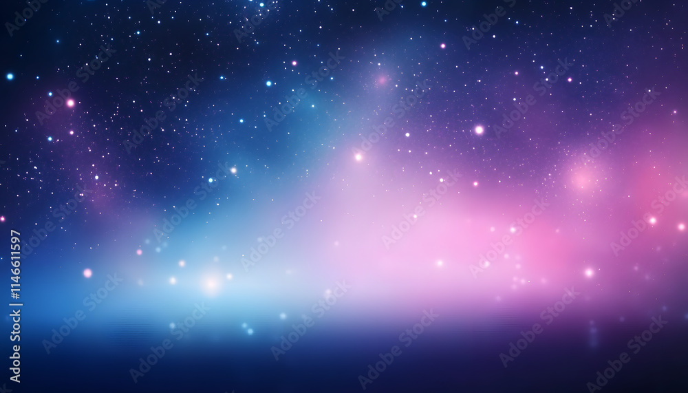 Fototapeta premium Un fondo abstracto en tonos de azul, morado y rosa, imitando una nebulosa en el espacio profundo. Pequeños destellos de estrellas y luces difusas dan un aspecto etéreo y misterioso
