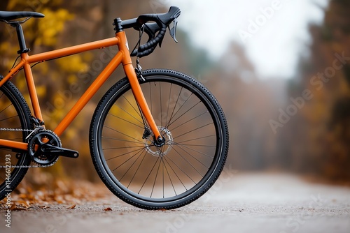 Orange gravel bike on autumn road