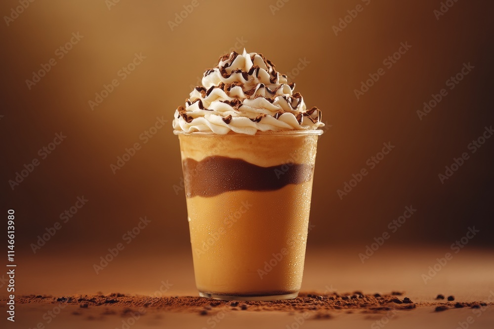 A delicious layered drink topped with whipped cream and chocolate drizzle. A delicious layered drink topped with whipped cream and chocolate drizzle.