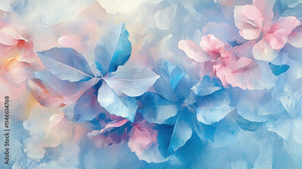 Obraz premium pastel blue and pink floral watercolor painting