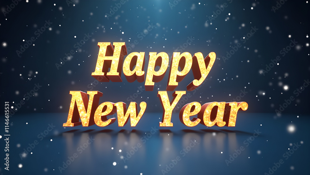 Happy New Year golden text with snow. Concept of celebration, new beginning, and holiday. Happy New Year golden text with snow. Concept of celebration, new beginning, and holiday.
