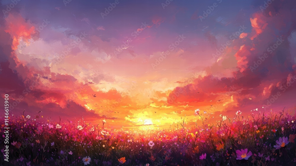 Fototapeta premium sunset meadow dreamscape