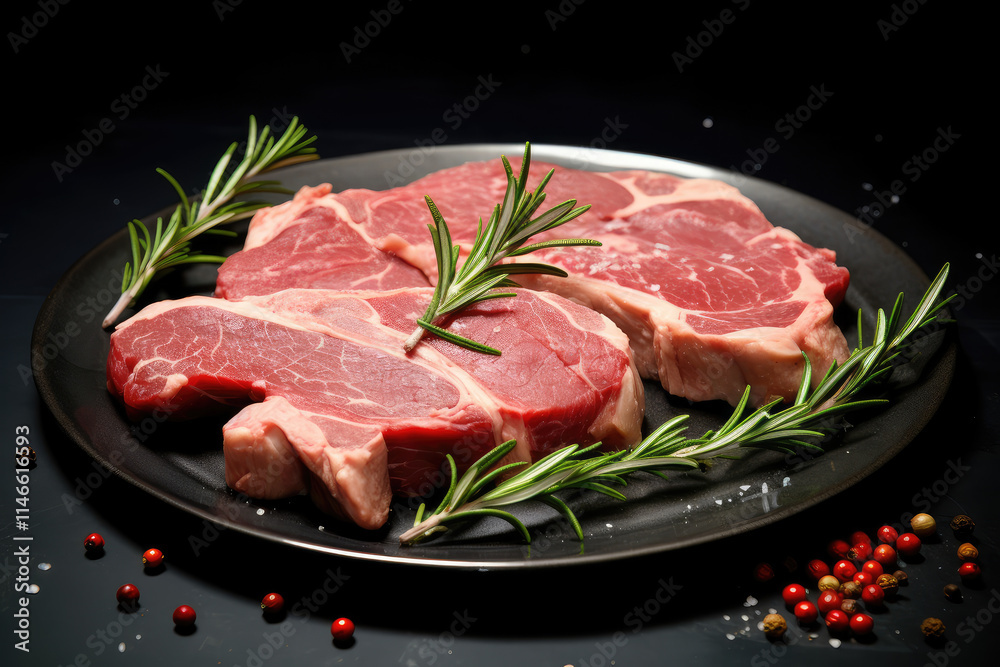 Fresh Raw Lamb Chops with Rosemary and Spices Fresh Raw Lamb Chops with Rosemary and Spices