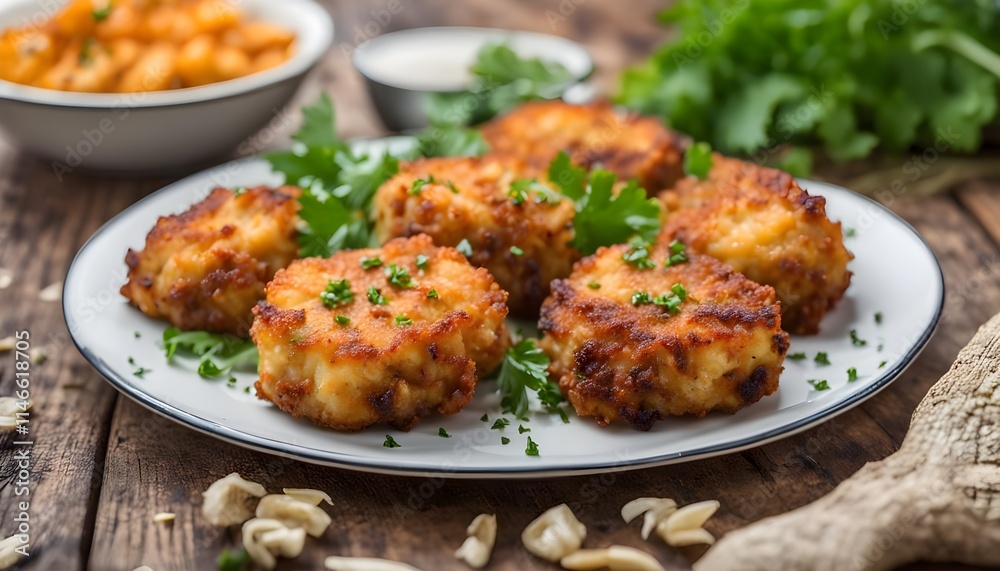 Traditional cod fritters on wooden table
Traditional cod fritters on wooden table