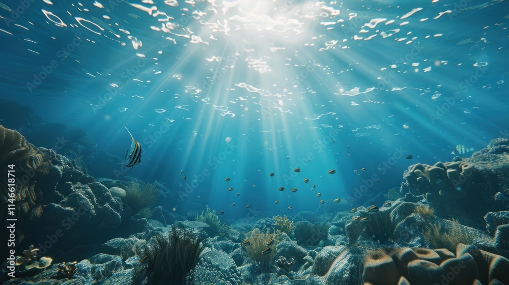 Fototapeta premium Underwater Paradise: Sunbeams Illuminate Vibrant Coral Reef
