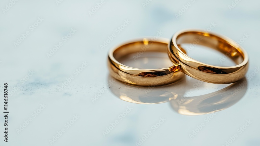 Elegant Close-Up of Two Gold Wedding Bands on a Marble Surface, Symbolizing Love, Commitment, and Joyous Celebrations for Life Partners Elegant Close-Up of Two Gold Wedding Bands on a Marble Surface, Symbolizing Love, Commitment, and Joyous Celebrations for Life Partners