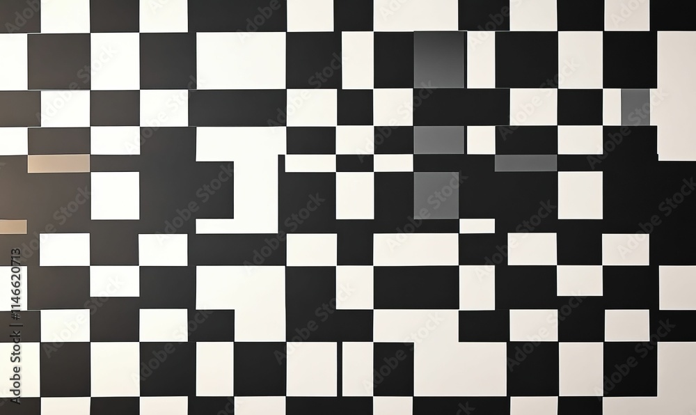 Fototapeta premium Abstract black and white square pattern, slightly offset.