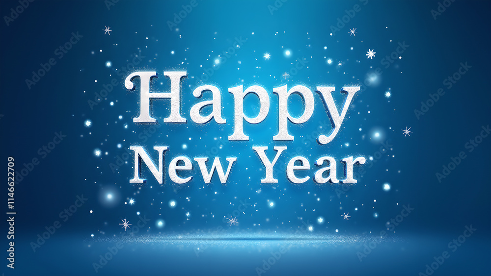 Happy New Year greeting on blue background with sparkles. Concept of celebration and new beginnings. Happy New Year greeting on blue background with sparkles. Concept of celebration and new beginnings.
