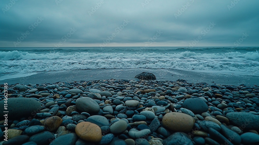 Stormy sea waves crashing on pebble beach. Stormy sea waves crashing on pebble beach.