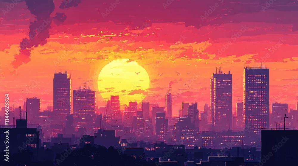 Fototapeta premium vibrant city sunset
