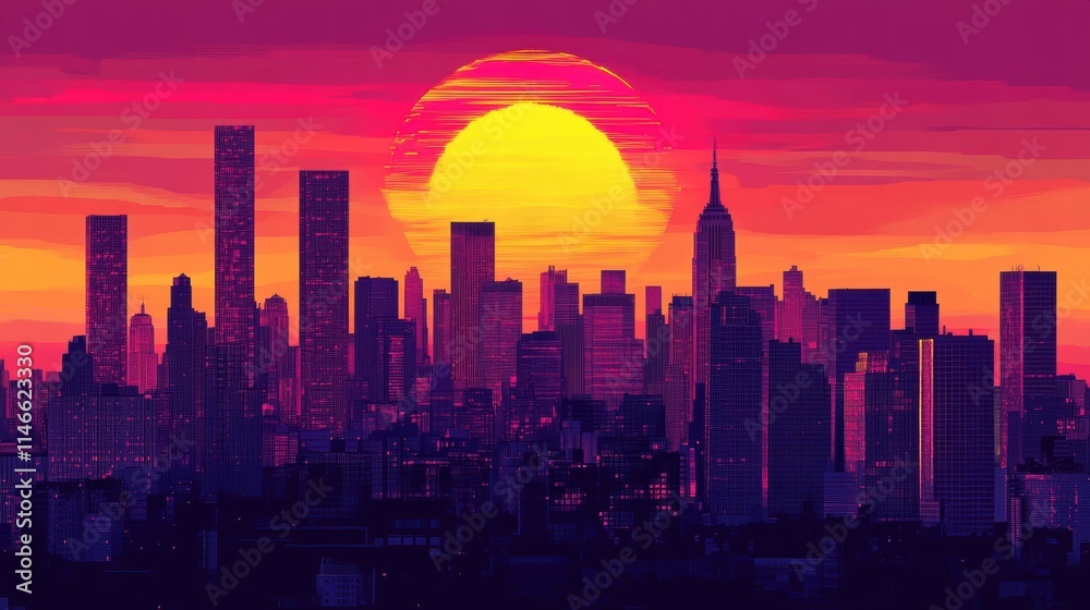 Fototapeta premium vibrant cityscape sunset