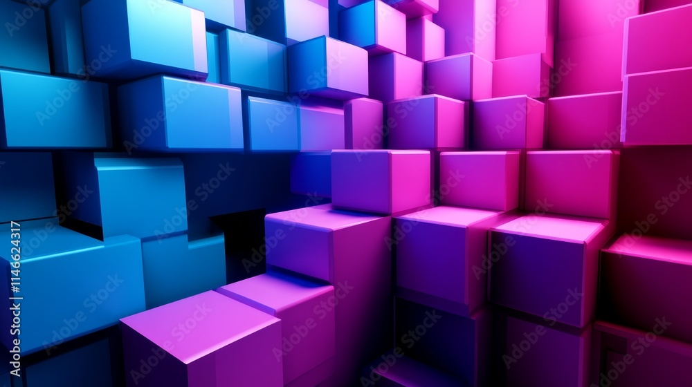 abstract, background, elegant 3D blocks, background, cube, 3d in blue and pink hues, creating a vibrant digital landscape. abstract, background, elegant 3D blocks, background, cube, 3d in blue and pink hues, creating a vibrant digital landscape.