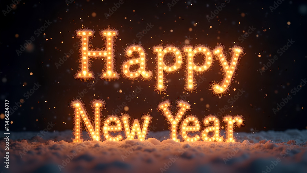 Happy New Year Celebration with Glowing Letters. Concept of Holiday, Festivity, and New Beginnings. Happy New Year Celebration with Glowing Letters. Concept of Holiday, Festivity, and New Beginnings.