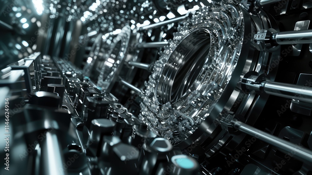 Futuristic Industrial Machinery with Metallic Gears Futuristic Industrial Machinery with Metallic Gears