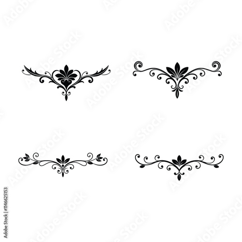 A classic Victorian era floral divider silhouette vector illustration