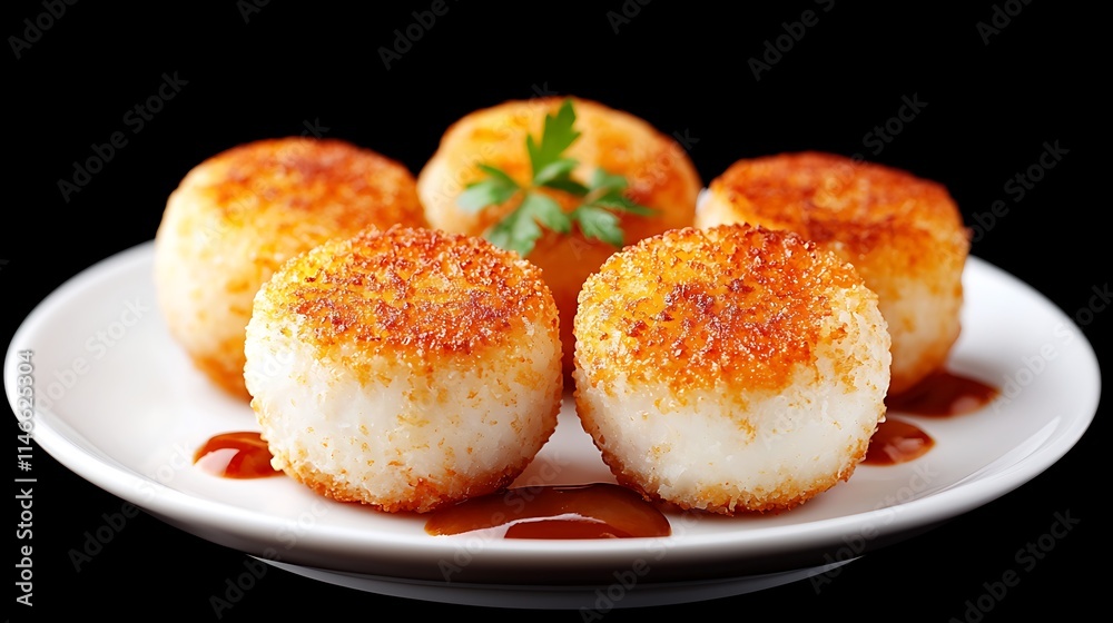 Crispy Fried Rice Balls with Savory Sauce Crispy Fried Rice Balls with Savory Sauce