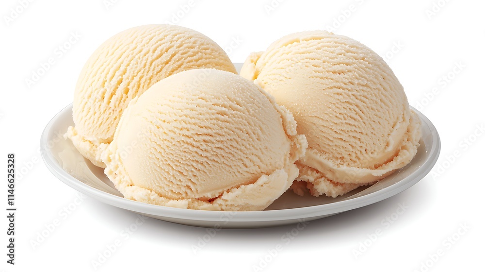 Creamy Vanilla Ice Cream Scoops on Plate Creamy Vanilla Ice Cream Scoops on Plate