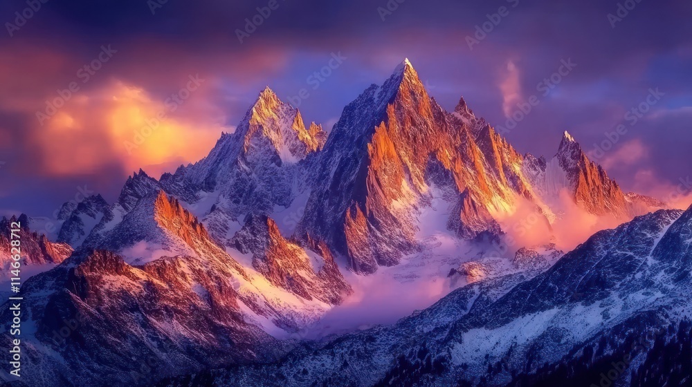 Majestic mountain range illuminated by sunset, showcasing natural beauty and grandeur. Majestic mountain range illuminated by sunset, showcasing natural beauty and grandeur.