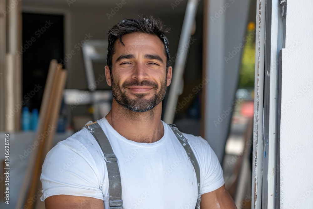 A confident professional stands in a renovation site, smiling and embodying the spirit of creativity and hard work, emphasizing collaboration and craftsmanship in a modern environment. A confident professional stands in a renovation site, smiling and embodying the spirit of creativity and hard work, emphasizing collaboration and craftsmanship in a modern environment.