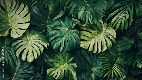 Wallpaper Mural Lush green tropical foliage, dense leaves. Torontodigital.ca