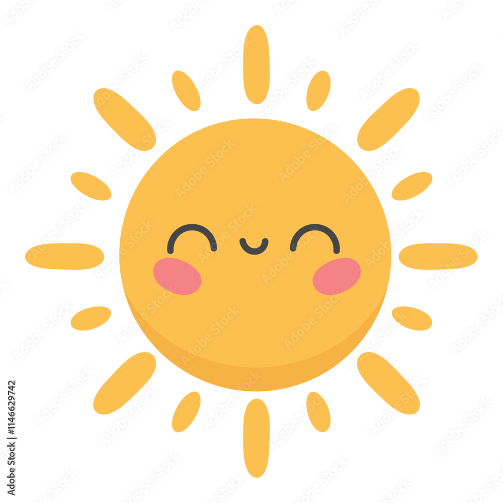Joyful sun with shining rays, vector illustration hand drawn Joyful sun with shining rays, vector illustration hand drawn