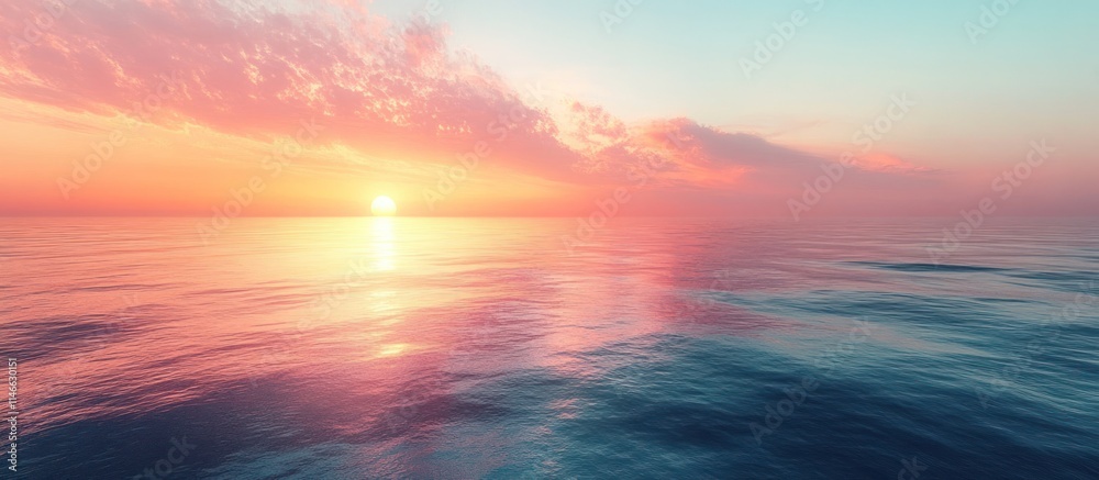 Serene sunset over tranquil ocean. Serene sunset over tranquil ocean.