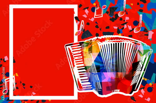 Musical notes on colorful backdrop. Colorful accordion design poster