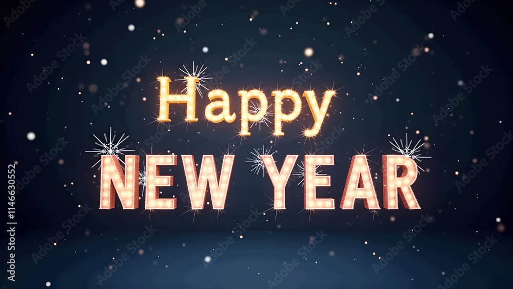 Happy New Year Celebration Greeting Text with Sparkle. Concept of Celebration and Festivity. Happy New Year Celebration Greeting Text with Sparkle. Concept of Celebration and Festivity.