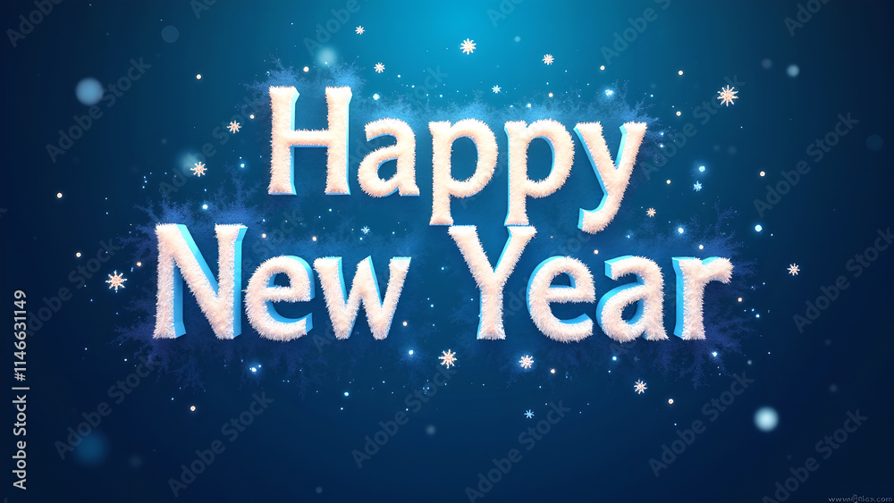 Happy New Year text with snow. Concept of celebration, holiday, and winter. Happy New Year text with snow. Concept of celebration, holiday, and winter.