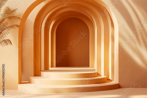 Beige Archways with Steps - Minimalist Interior Design