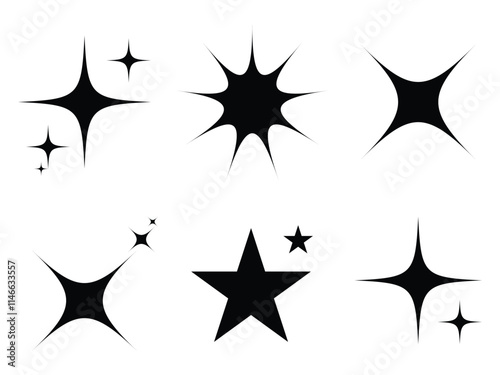 Twinkle star icon. Shine or sparkle vector set in black color on white background.  Abstract cool shine effect sign vector design. Vector illustration.