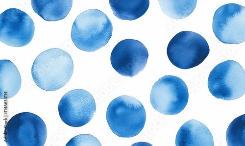 Blue watercolor circles scattered on white.
