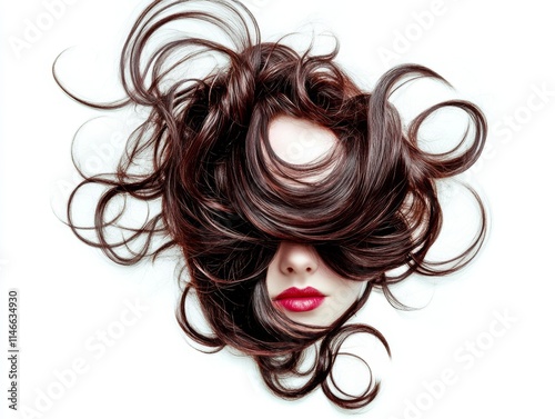 A creative composition featuring a face obscured by flowing hair, emphasizing beauty and style.