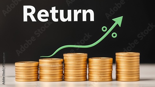 coins stacking with upward arrow for high return concept