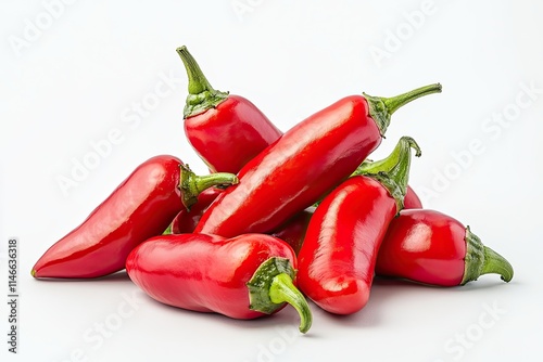 A cluster of fresh red jalapeno peppers, isolated on a clean white backdrop