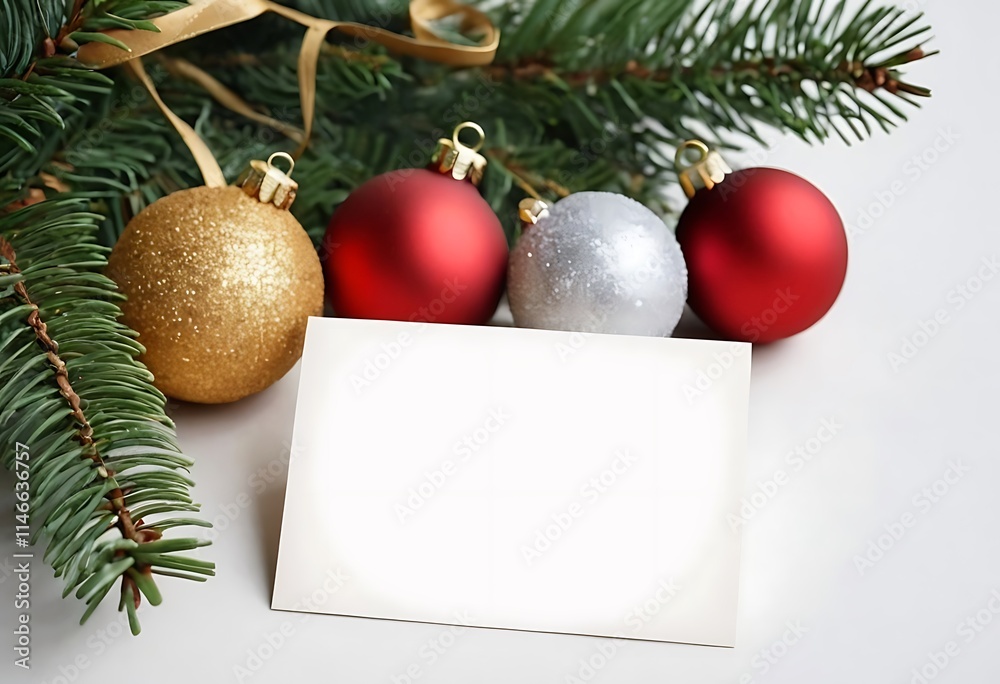Greeting card mock up with Christmas ornaments with Christmas background Greeting card with christmas balls and pine tree 9 Greeting card mock up with Christmas ornaments with Christmas background Greeting card with christmas balls and pine tree 9
