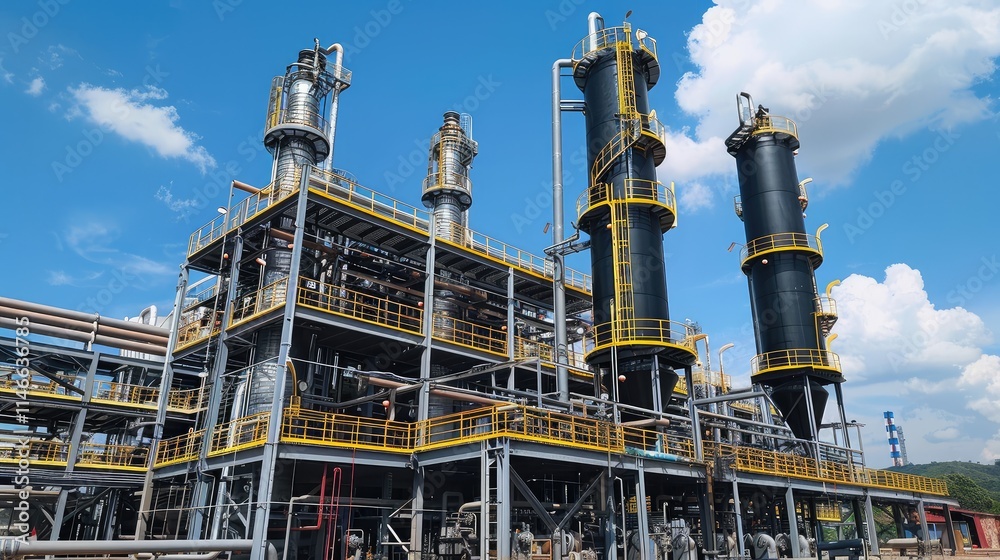 Fototapeta premium Modern Industrial Processing Plant under Blue Sky
