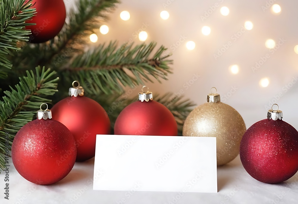 Greeting card mock up with Christmas ornaments with Christmas background Greeting card with christmas balls and pine tree 4 Greeting card mock up with Christmas ornaments with Christmas background Greeting card with christmas balls and pine tree 4