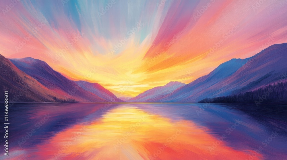 serene sunset mountain lake landscape serene sunset mountain lake landscape