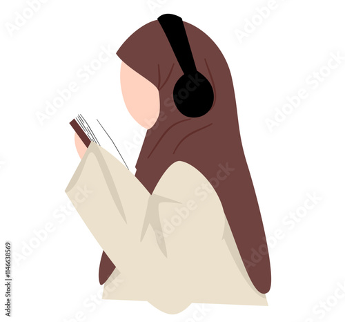 Woman in Hijab Listening to Audiobook