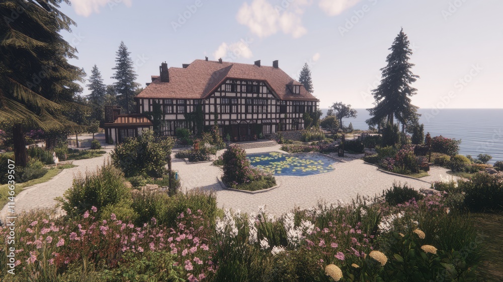 Seaside Mansion with Expansive Gardens and Pond Seaside Mansion with Expansive Gardens and Pond