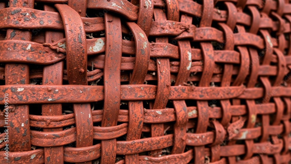 Rusty woven metal pattern close up, revealing intricate textures and aged details. Perfect for industrial, vintage, or abstract themes requiring unique textures. Rusty woven metal pattern close up, revealing intricate textures and aged details. Perfect for industrial, vintage, or abstract themes requiring unique textures.