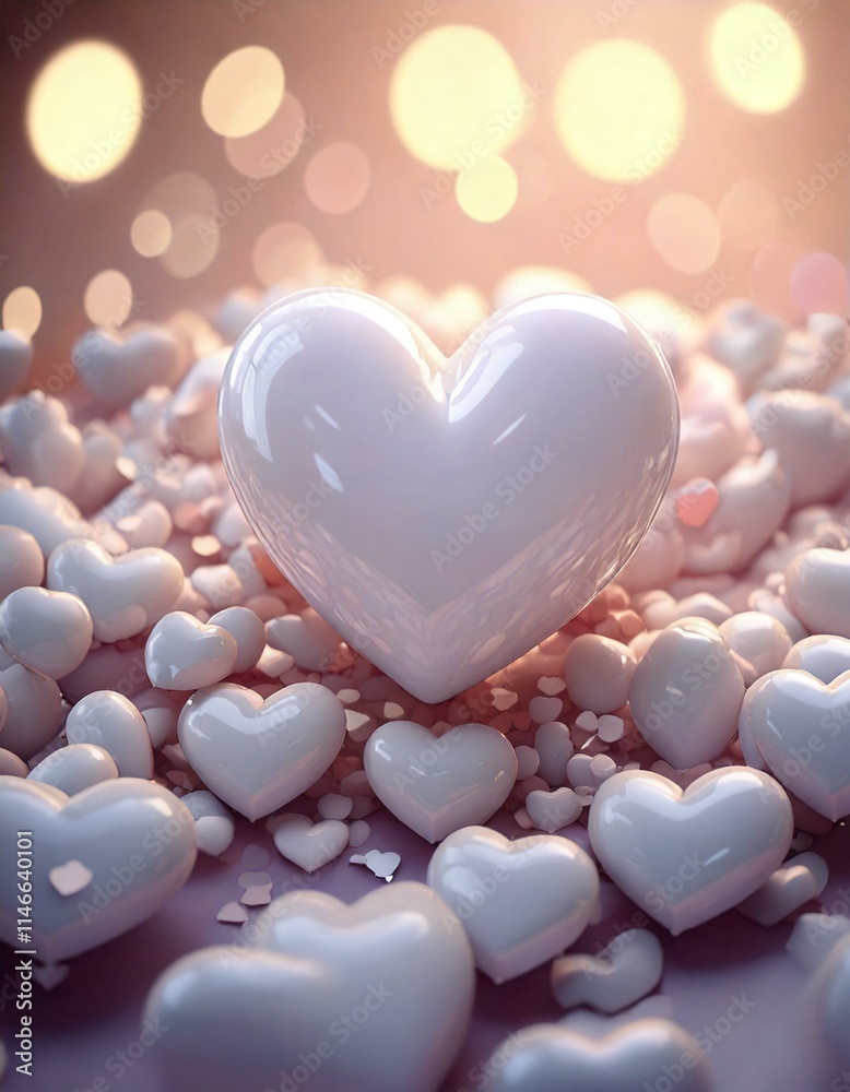 Obraz premium Poste hearts, in pink shades, glossy. Look like 3d. Symbol of love. Be my Valentine. Love, design, flyer, poster, decor, banner, web, advertising.